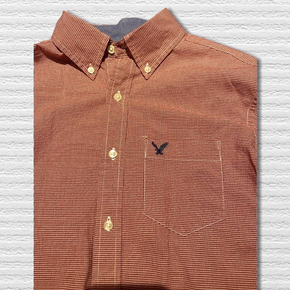 AMERICAN EAGLE light red checkered button up - Picture 3 of 4